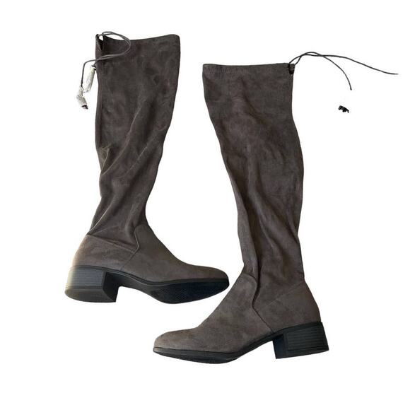 Madden Girl Prissley Over-the-Knee Boots Gray Faux Suede Stacked Heel Sz 10 - Picture 2 of 6